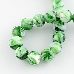 Lime Green Handmade Lampwork Beads, Round, Lime Green, 14mm, Hole: 1~2mm