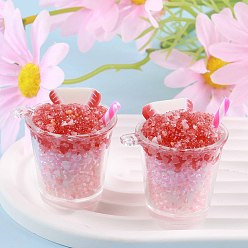 Красный Светящиеся подвески смолы, прелести для ледяных фруктовых напитков, имитация еды, светится в темноте, красные, 35x44 мм