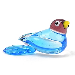 Bleu Ciel Foncé Figurine d'oiseau en verre filé faite à la main, décorations de bureau et de maison, bleu profond du ciel, 40x20x22mm