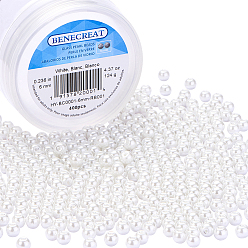 Белый Круглые бусины из экологически чистого окрашенного стекла с жемчугом, белые, 6 мм, отверстия: 1.2~1.5 мм, около 400 шт / коробка