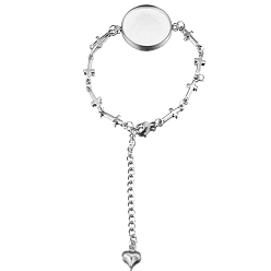 Cross Устойчивый к потускнению 304 изготовление браслетов из нержавеющей стали, пустая основа для браслета с кабошоном, с застежкой в виде клешни лобстера и удлинителем цепи, крестик, лоток : 20 мм, 7-5/8 дюйм (19.5 см)