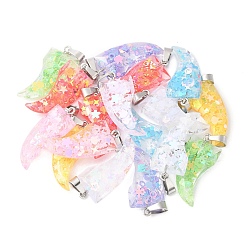 Самородки Подвески из светящейся смолы с блестками, с защелкой из нержавеющей стали на поручнях, самородки, 32x15x4.5 мм, отверстие : 7.5 мм