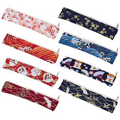 Mixed Shapes 8шт. 8 стили японских хлопчатобумажных сумок на молнии, прямоугольник с рисунком, разнообразные, 25.2x6.2x0.25 см, 1 шт / стиль