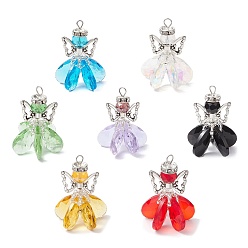 (52) Непрозрачная лаванда 7 шт 7 цвета стеклянные подвески, ангельское очарование, с бусинами из сплава и 304 петлями из нержавеющей стали, граненые, разноцветные, 32x28x26 мм, отверстие : 3.5x3 мм, 1 шт / цвет