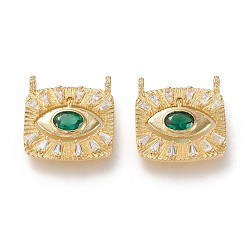 Золотой Кулон с кубическим цирконием из латуни, долговечный, квадрат с глаз, зелёные, золотые, 21x21x3 мм, отверстие : 2.4 мм