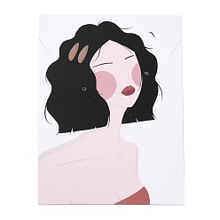 Lavender Blush Cardboard Jewelry Display Cards, for Hanging Earring & Ear Stud Display, Rectangle, Women Pattern, Lavender Blush, 8x6x0.04cm, Hole: 1.5mm