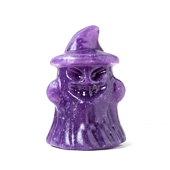 Лепидолит Хэллоуин натуральный лепидолит резной призрак со шляпой статуэтки статуи для домашнего офиса украшение рабочего стола, 25~30x38~40 мм