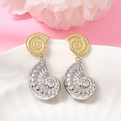 Couleur Dorée & Acier Inoxydable Boucles d'oreilles en laiton à micro-pavé de zircone cubique, conque forme, crémaillère plaquage, plaqué longue durée, sans cadmium et sans plomb, or et acier inoxydable Couleur, 34x14.5mm