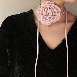 Misty Rose Fabric Rose Tie Choker Necklaces for Women, Adjustable Jewelry for Birthday Wedding Party, Misty Rose, 56.69~56.89inch(144~144.5cm), 6mm