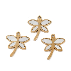 Настоящее золото 18K Ионное покрытие (ip) 304 подвески из нержавеющей стали, с паве-ракушкой, очарование стрекозы, реальный 18 k позолоченный, 17x15.5x1.5 мм, отверстие : 1.4 мм