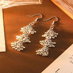 Античное Серебро Богемные серьги-подвески из сплава и железа с кисточками, колокол, античное серебро, 75x15 мм