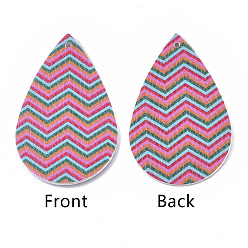 Разноцветный Большие кожаные подвески, Пасхальная тема, слезинка с волновым узором, красочный, 55~56.5x35~37x2 мм, отверстие : 1~2 мм