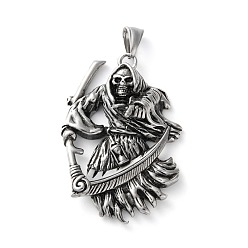 Античное Серебро 304 из нержавеющей стали большие кулоны, очарование мрачного жнеца, античное серебро, 55x37x12 мм, отверстие : 9x5 мм