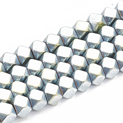 Green Plated Electroplate Non-magnetic Synthetic Hematite Beads Strands, Polygon, Green Plated, 3x3x3mm, Hole: 1mm, about 140pcs/strand, 16.14 inch