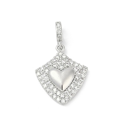 Платина Латунные микропаве прозрачные подвески с фианитом, сердце прелести, без свинца и без кадмия, стойки покрытие, платина, 27 мм, отверстие : 4x2 мм