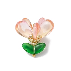 Персиковый Слойка Стеклянные подвески, цветок, с латунной фурнитурой , розовые, 20.5x22x22 мм, отверстие : 2.5x2 мм