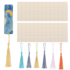 Gold 36Pcs Poplar Wood Blank Rectangle Bookmarks, with 36Pcs Polyester Tassel, Gold, 137mm