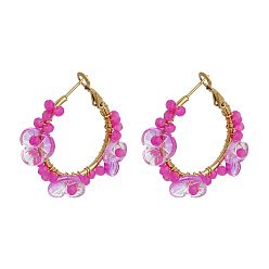 Камелия 201 из нержавеющей стали акриловые серьги обруча, богемный стиль, золотые, цветок, камелия, 35 мм