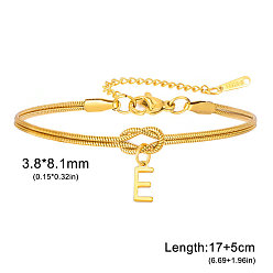 Letter E 304 Браслеты с подвесками в виде инициалов из нержавеющей стали, браслеты из змеиной цепи для женщин, золотые, Письмо E, 6.69 дюйм (17 см)