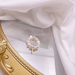 Letter I Перстни из натурального пресноводного жемчуга, с подвеской в виде буквы из сплава золотистого тона, Буква "i", внутренний диаметр: 16 мм