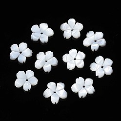 Coquillage De Mer Perles naturelles de coquillages blancs, perles en nacre, fleur, couleur de coquillage, 9x9.5x1mm, Trou: 1mm