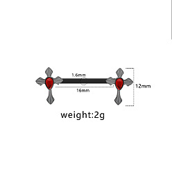 Cross 316l хирургические кольца для сосков из нержавеющей стали с рубиновыми стразами, чёрные, крестик, 16 мм, штифты : 1.6 мм