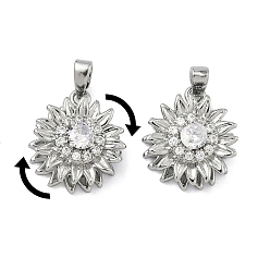 Платина Вращающиеся подвески из латуни с микропаве и кубическим цирконием, долговечный, , платина, 16x14x8 мм, отверстие : 4x2 мм