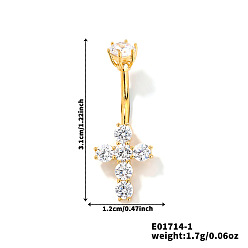 Золотой Элегантный и стильный крест латунный стразы кольца для живота изогнутая штанга, золотые, 31x12 мм