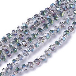 Green Plated Electroplate Glass Beads Strands, Faceted, Flat Round, Half Plated, Green Plated, 4~4.5x3mm, Hole: 0.7mm, about 25.7 inch(65.5cm)