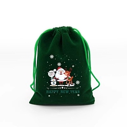 Santa Claus 50шт. Рождественские бархатные подарочные пакеты на шнурке, прямоугольные, Дед Мороз, 12x9 см