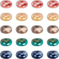 Mixed Color 100Pcs 5 Colors Acrylic Beads, Imitation Gemstone Style, Two Tone, Pearlized, Rondelle, Mixed Color, 14.5x7.5mm, Hole: 2.5mm, 20pcs/color