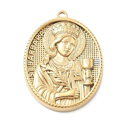 Настоящее золото 18K 304 подвески из нержавеющей стали, овал с амулетом святой Варвары, ионное покрытие (ip), реальный 18 k позолоченный, 35.5x26.5x3.5 мм, отверстие : 1.8 мм