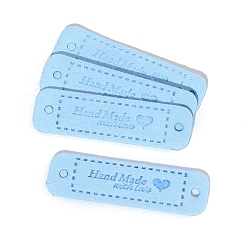 Светло-Голубой Прямоугольник со словом ручная работа с любовью этикетка из искусственной кожи, для джинсов своими руками, , обуви, аксессуары для шляп, Небесно-голубой, 55x15 мм