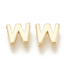 Letter W Brass Charms, Real 18K Gold Plated, Letter.W, 8x8x2mm, Hole: 0.9mm