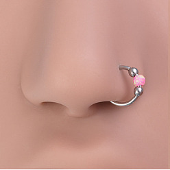 Ярко-Розовый 316l кольца для носа из хирургической нержавеющей стали и синтетического опала, хрящевые серьги, цвет нержавеющей стали, ярко-розовый, внутренний диаметр: 10 мм, штифты : 1 мм