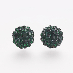 Emerald Polymer Clay Rhinestone Beads, Grade A, Round, Pave Disco Ball Beads, Emerald, 10x9.5mm, Hole: 1.5mm