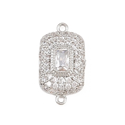 White Brass Micro Pave Cubic Zirconia Connector Charms, Rectangle Links, Rack Plating, Long-Lasting Plated, Platinum, White, 19x10x4mm, Hole: 1.2mm