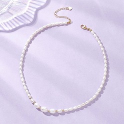 Кремово-белый Ожерелья из натурального культивированного пресноводного жемчуга для женщин, рис, с 304 из нержавеющей стали застежка когтя омара, кремово-белые, 16.02 дюйм (40.7 см)