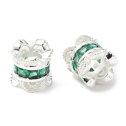 Серебро Латунные микро проложить Цирконий Европейский бисером, долговечный, бусины с большим отверстием, зелёные, серебряные, 7.5x7.5 мм, отверстие : 3.4 мм
