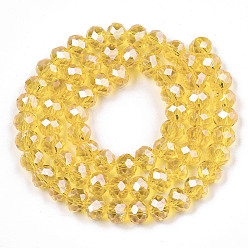 Goldenrod Electroplate Glass Beads Strands, Pearl Luster Plated, Faceted, Rondelle, Goldenrod, 8x6mm, Hole: 1mm, about 65~72pcs/strand, 15.7~16.1 inch(40~41cm)