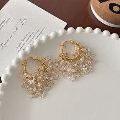 Прозрачный Серьги-люстры с кисточками из латунных стеклянных бусин, золотые, прозрачные, 46x25 мм