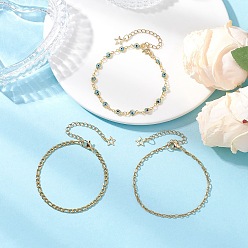 Темно-Голубой 304 Цепи из нержавеющей стали и браслеты-цепочки с подвесками от сглаза для женщин, глубокое синее небо, 7-1/4~7-3/8 дюйм (18.4~18.7 см), 3 шт / комплект