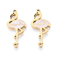 Белый 304 нержавеющей стальной эмали подвески, подвески в форме фламинго, ионное покрытие (ip), реальный 18 k позолоченный, белые, 25.5x12x1.5 мм, отверстие : 1.2 мм