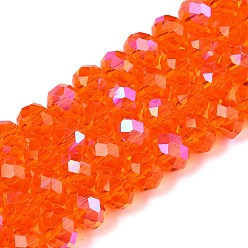 Оранжевый Стеклянные бусины с гальваническим покрытием , с половиным покрытием цвета радуги, граненые, рондель, оранжевые, 8x6 мм, отверстие : 1 мм, около 60~62 шт / нитка, 39~40 см