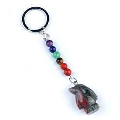 Гелиотроп Брелок с кровью дракона, с кварцевым резонатором, аметист, ляпис, авантюрин, красный агат, красная яшма, пингвин, 11 см