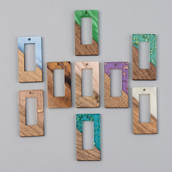 (52) Непрозрачная лаванда Подвески из смолы и ореха, прямоугольные, разноцветные, 38x19.5x3 мм, отверстие : 2 мм