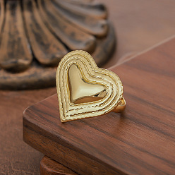 Золотой 304 текстурированные кольца на пальцах из нержавеющей стали, сердце, золотые, 20 мм