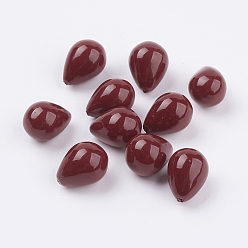 Dark Red Shell Pearl Half Drilled Beads, teardrop, Dark Red, 13~13.5x10mm, Hole: 1mm