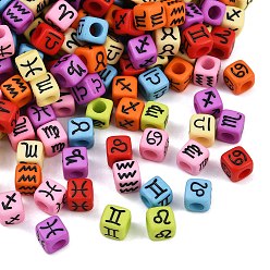 (52) Непрозрачная лаванда Непрозрачные акриловые бусины, куб с созвездием, разноцветные, 7.5x7.5x7.5 мм, отверстие : 4 мм, Около 1700 шт / 500 г