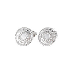 Stainless Steel Color 304 Stainless Steel Stud Earring Findings, Earring Setting for Enamel, with Ear Nuts and Loop, Flat Round with Sun, Stainless Steel Color, 15mm, Hole: 1.8mm, Pin: 0.7mm, Tray: 4.5mm